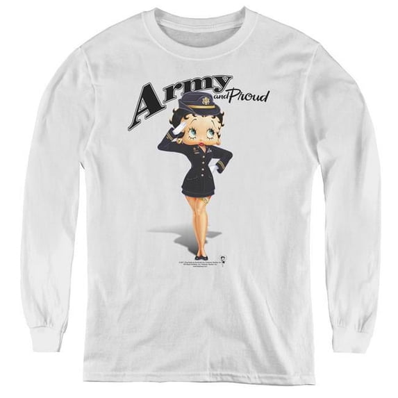 Trevco BB734-YL-4 Betty Boop & Army Boop-Youth Long Sleeve Tee, White - Extra Large
