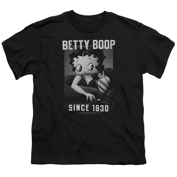 Trevco BB793-YT-3 Betty Boop on the Line-S by S Youth Short Sleeve Shirt, Black - Large