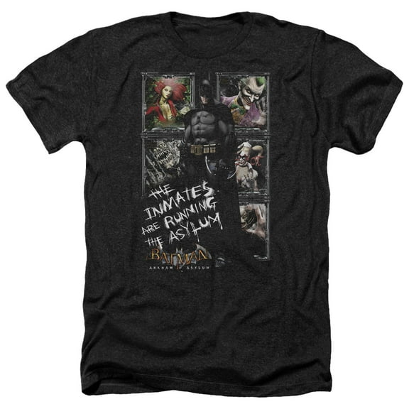 Trevco BM1816-HA-4 Batman AA & Running the Asylum-Adult Heather T-Shirt, Black - Extra Large
