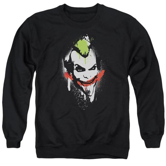 Trevco BM1985-AS-4 Arkham City & Spraypaint Smile-Adult Crewneck Sweatshirt, Black - Extra Large