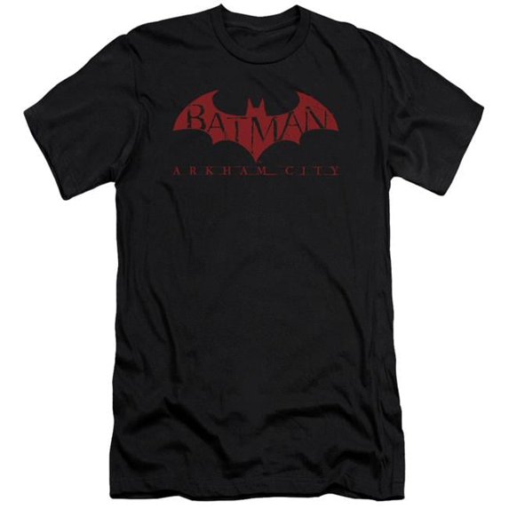 Trevco BM2011-PSF-5 Arkham City & Red Bat Adult Cotton Premium Canvas Brand Slim Fit 30-1 T-Shirt, Black - 2X