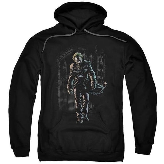 Trevco BM2191-AFTH-7 Batman & Joker Leaves Arkham-Adult Pull-Over Hoodie, Black - 4X