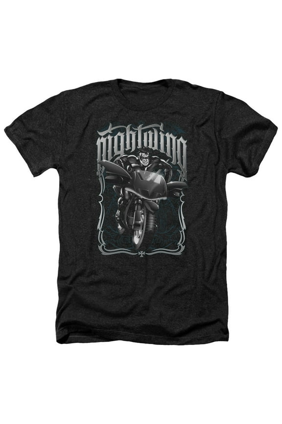 BM2222-HA-4 Batman & Nightwing Biker-Adult Heather T-Shirt, Black - Extra Large