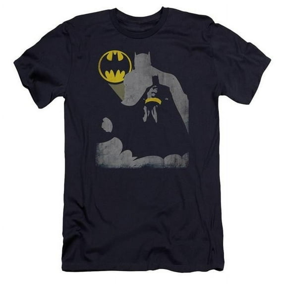 Trevco BM2425-PSF-2 Batman & Bat Knockout Adult Cotton Premium Canvas Brand Slim Fit 30-1 T-Shirt, Navy - Medium