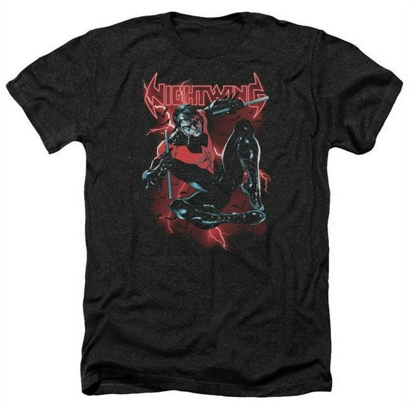 Trevco BM2470-HA-3 Batman & Lightwing-Adult Heather T-Shirt, Black - Large