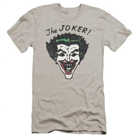 Trevco BM2485-PSF-4 Batman & Retro Joker-Premuim Canvas Adult Slim Fit 30-1 T-Shirt, Silver - Extra Large