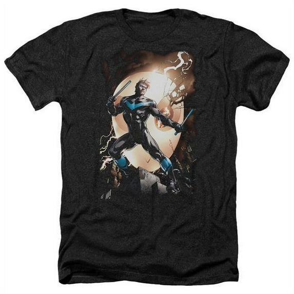 Trevco BM2801-HA-4 Batman & Nightwing Against Owls-Adult Heather T-Shirt, Black - Extra Large