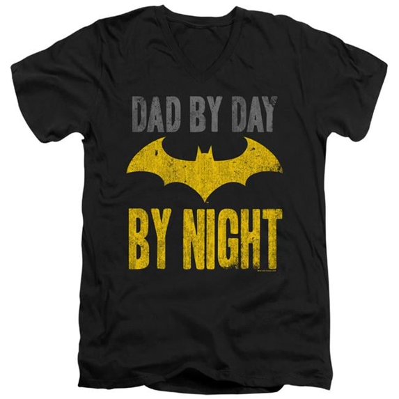 Trevco BM2822-AV-4 Batman & Dad By Day-Short Sleeve Adult V-Neck 30-1 T-Shirt, Black - Extra Large
