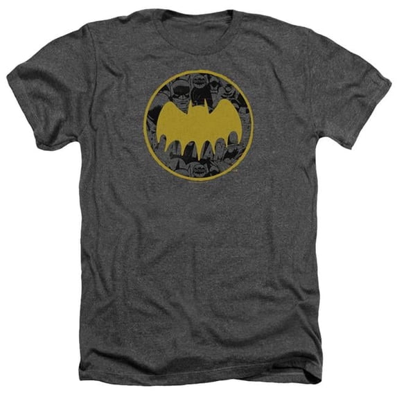 Trevco BM2880B-HA-1 Batman & Vintage Symbol Collage-Adult Heather T-Shirt, Charcoal - Small
