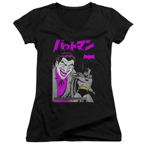 Trevco BM2907-JV-1 Batman & Kanji Cover-Junior V-Neck T-Shirt, Black - Small