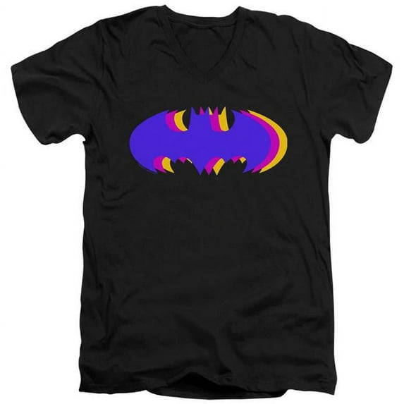 Trevco BM2917-AV-4 Batman & Tri Colored Symbol Short Sleeve Adult V-Neck 30-1 T-Shirt, Black - Extra Large