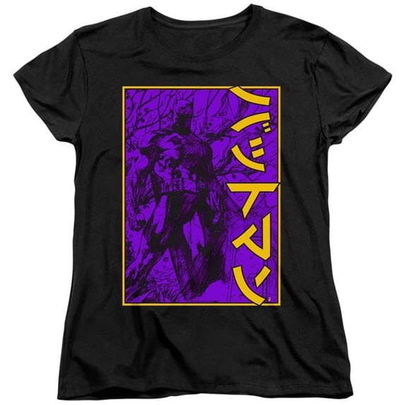 Trevco BM2919-WT-3 Batman & Big Framed Kanji Short Sleeve Womens Tee, Black - Large