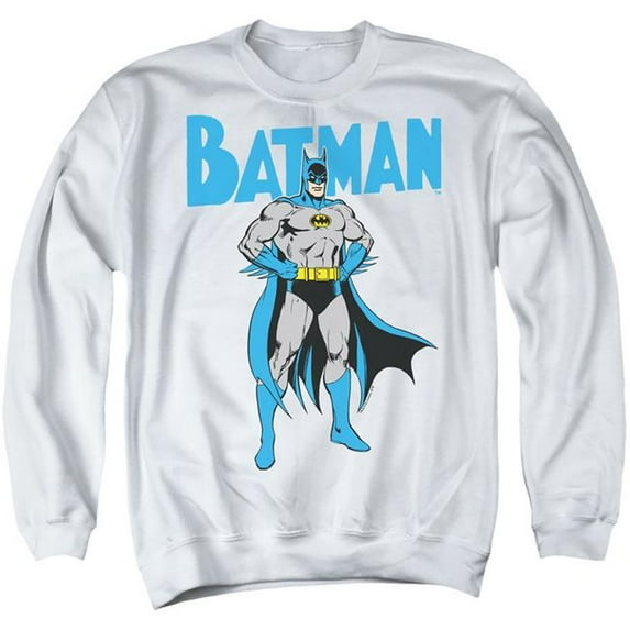 Trevco BM2924-AS-4 Batman & Stance-Adult Crewneck Sweatshirt, White - Extra Large
