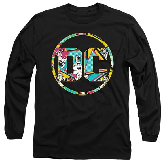 Trevco BM2925-AL-2 Batman & 80S Bat Logo-Long Sleeve Adult 18-1 T-Shirt, Black - Medium