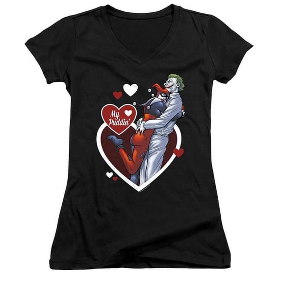 Trevco BM2931-JV-3 Batman & My Puddin-Junior V-Neck T-Shirt, Black - Large