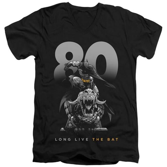 Trevco BM2948-AV-4 Batman Big 80 Short Sleeve Adult V-Neck 30-1 T-Shirt, Black - Extra Large