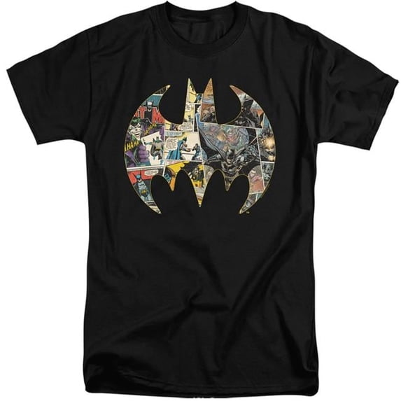 Trevco BM2949-ATT-6 Batman Collage Shield Short Sleeve Adult Tall 18-1 T-Shirt, Black - 3X