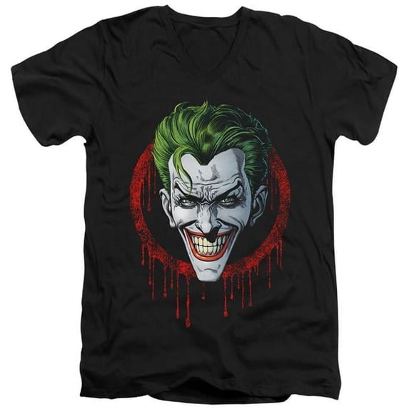 Trevco BM2973-AV-4 Batman & Joker Drip-Short Sleeve Adult 30-1 V-Neck T-Shirt, Black - Extra Large