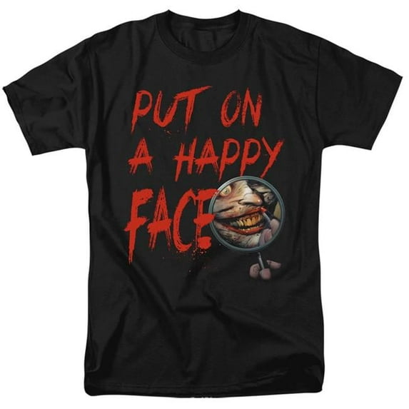 Trevco BM2976-AT-2 Batman & Happy Face-Short Sleeve Adult 18-1 T-Shirt, Black - Medium