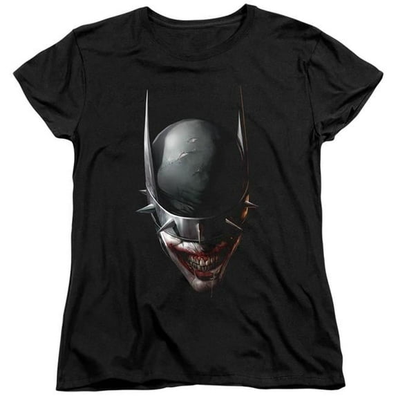 Trevco BM2987-WT-1 Womens Batman & Batman Who Laughs Head-Short Sleeve Tee, Black - Small