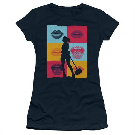 Trevco BOP102-JS-2 Birds of Prey & Lips-Short Sleeve Junior Sheer T-Shirt, Navy - Medium