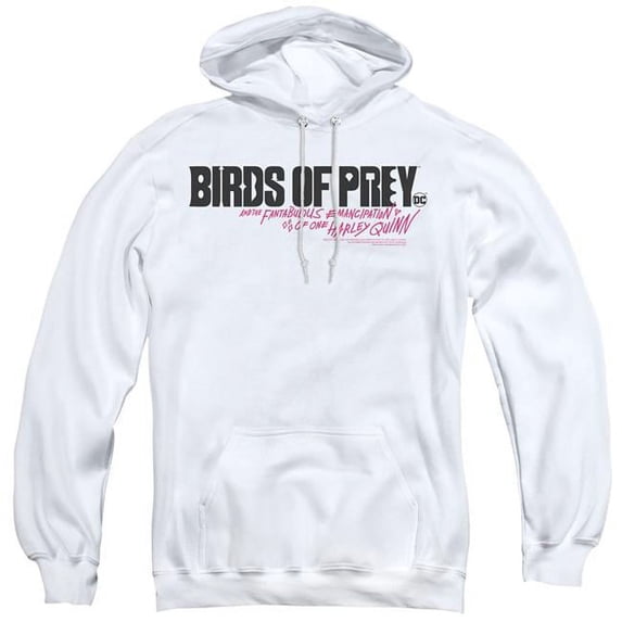 Trevco BOP117B-AFTH-6 Birds of Prey & Horizontal Logo-Adult Pullover Hoodie, White - 3X