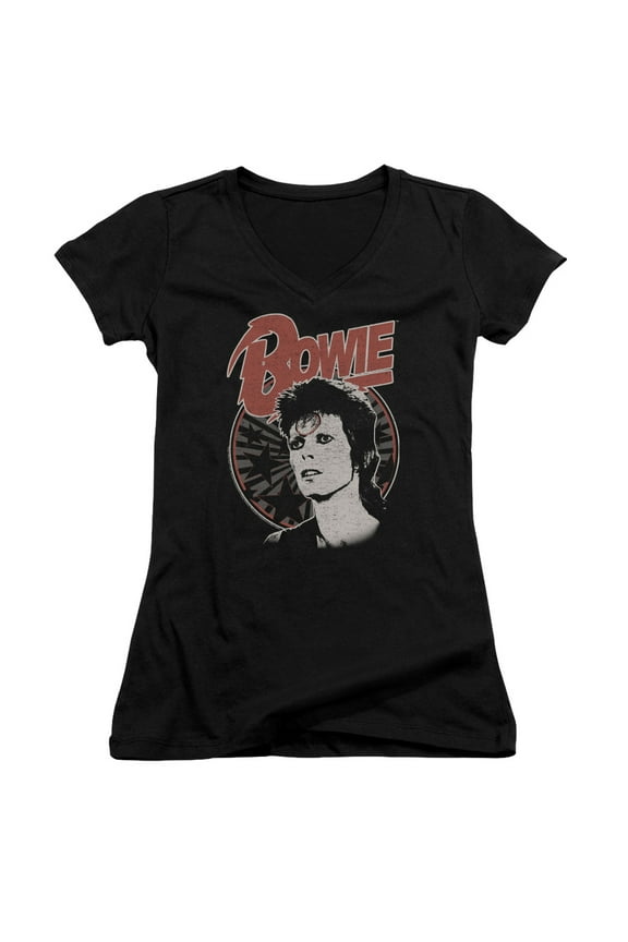 BOWIE102-JV-1 David Bowie Space Oddity-Junior V-Neck T-Shirt, Black - Small