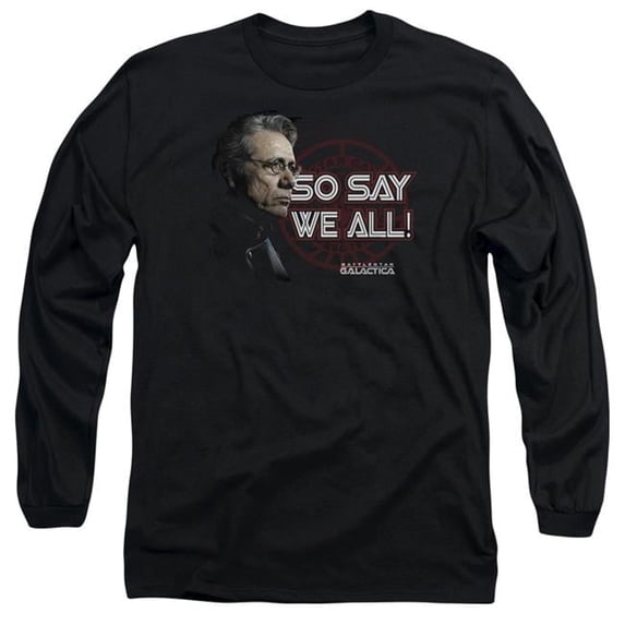 Trevco BSG & So Say We All Long Sleeve Cotton Adult 18-1 T-Shirt, Black - Small