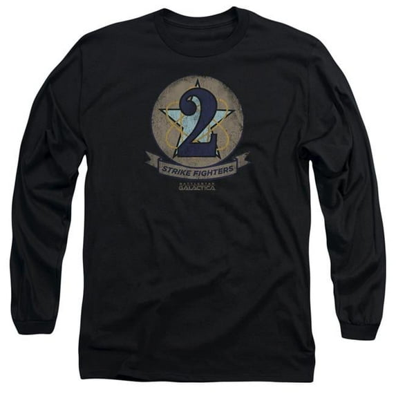 Trevco BSG & Strike Fighters Badge Adult Cotton Long Sleeve 18-1 T-Shirt, Black - 3X
