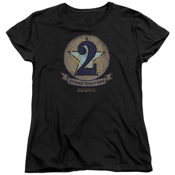Trevco BSG & Strike Fighters Badge Short Sleeve Cotton Womens T-Shirt, Black - Large