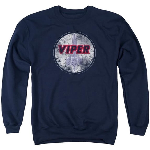 Trevco BSG & War Torn Viper Logo Long Sleeve Adult Crewneck Sweatshirt, Navy - Large
