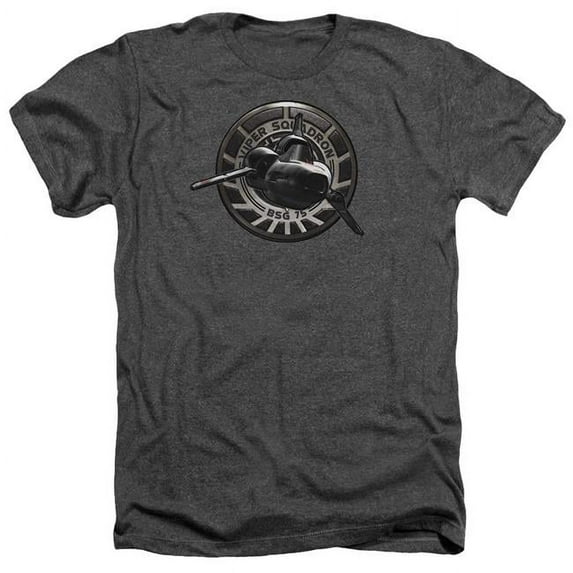 Trevco BSG110-HA-4 Battlestar Galactica & Viper Squadron-Adult Heather T-Shirt, Charcoal - Extra Large