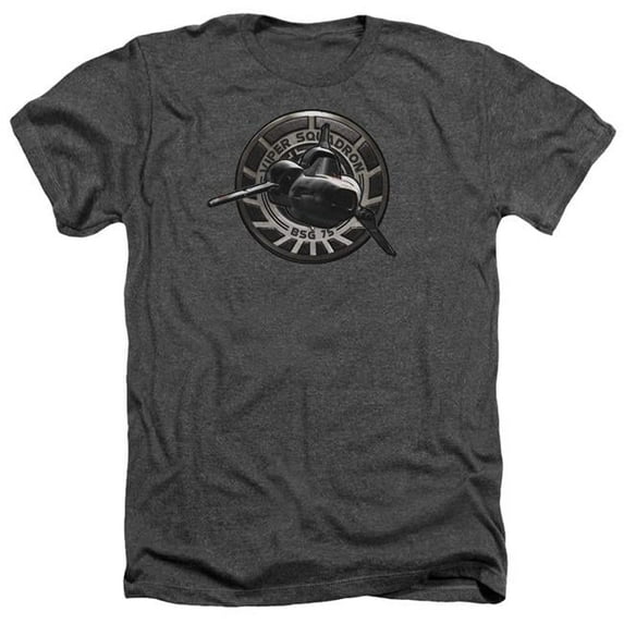 Trevco BSG110-HA-6 Battlestar Galactica & Viper Squadron-Adult Heather T-Shirt, Charcoal - 3X