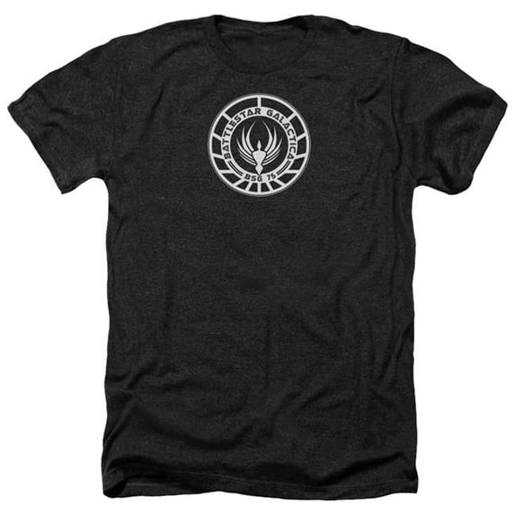 Trevco BSG115-HA-3 Battlestar Galactica & Galactica Badge-Adult Heather T-Shirt, Black - Large