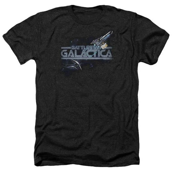 Trevco BSG210-HA-3 Battlestar Galactica & Cylon Persuit-Adult Heather T-Shirt, Black - Large