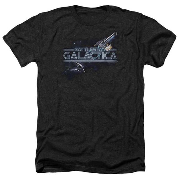 Trevco BSG210-HA-6 Battlestar Galactica & Cylon Persuit-Adult Heather T-Shirt, Black - 3X