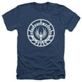 thumbnail image 1 of Trevco BSG211-HA-2 Battlestar Galactica & Pegasus Badge-Adult Heather T-Shirt, Navy - Medium, 1 of 1