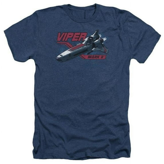 Trevco BSG219-HA-3 Battlestar Galactica & Viper Mark II-Adult Heather T-Shirt, Navy - Large