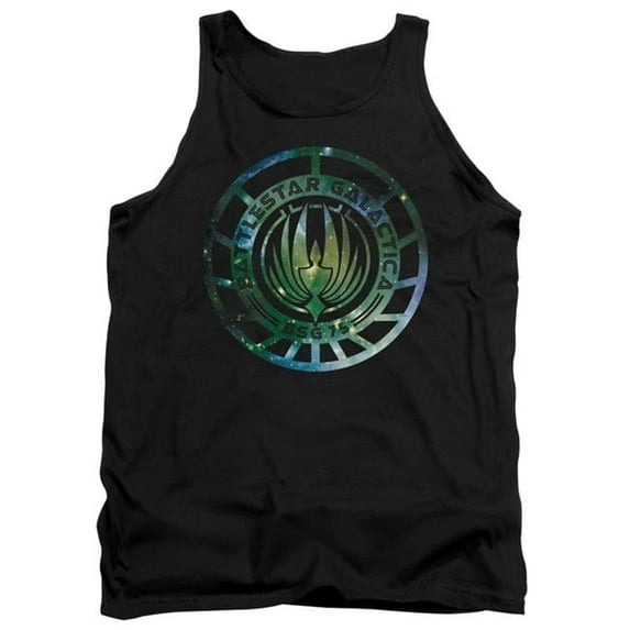 Trevco BSG250-TK-3 Battlestar Galactica New & Galaxy Emblem Adult Cotton Tank Top, Black - Large