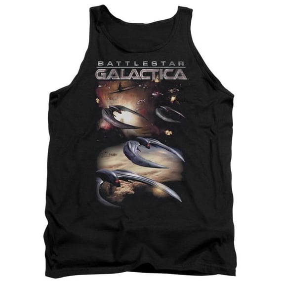 Trevco BSG252-TK-2 Battlestar Galactica New & When Cylons Attack Adult Cotton Tank Top, Black - Medium