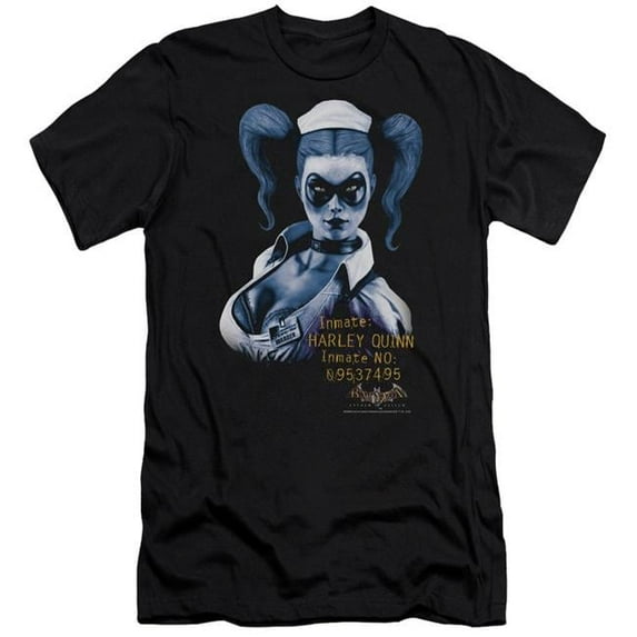 Trevco BM1823-PSF-2 Batman AA & Arkham Harley Quinn Adult Cotton Premium Canvas Brand Slim Fit 30-1 T-Shirt, Black - Medium
