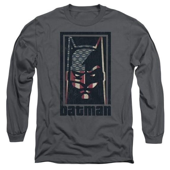 Trevco BM2830-AL-2 Batman & American Batman Adult Cotton Long Sleeve 18-1 T-Shirt, Charcoal - Medium