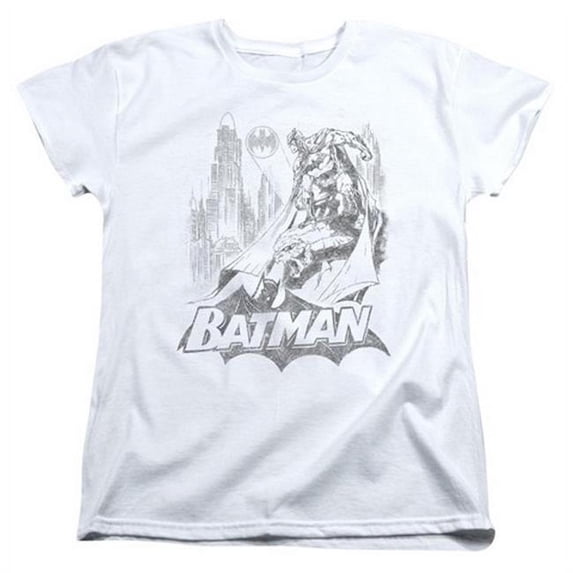 Trevco Batman-Bat Sketch - Short Sleeve Womens Tee - White- Large