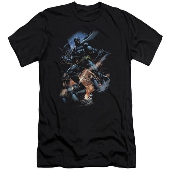 Trevco BM2488-PSF-3 Batman & Gotham Knight Adult Cotton Premium Canvas Brand Slim Fit 30-1 T-Shirt, Black - Large