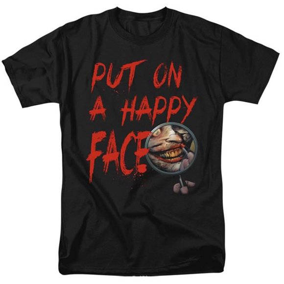 Trevco   Batman & Happy Face-Short Sleeve Adult 18-1 T-Shirt, Black - Small