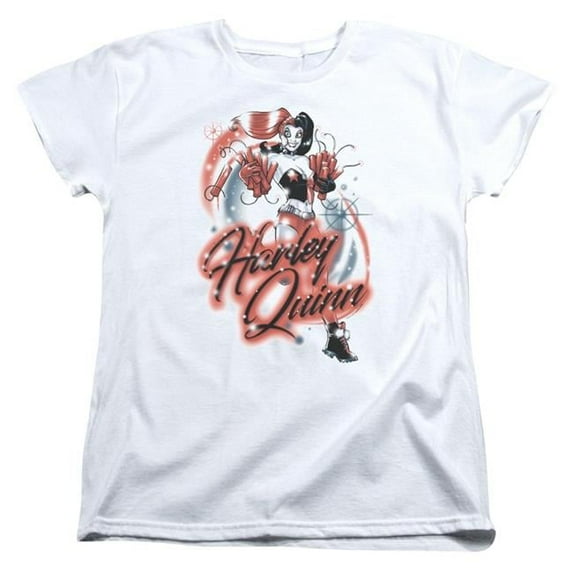 Trevco Batman & Harley Airbrush Short Sleeve Cotton Womens T-Shirt, White - Small