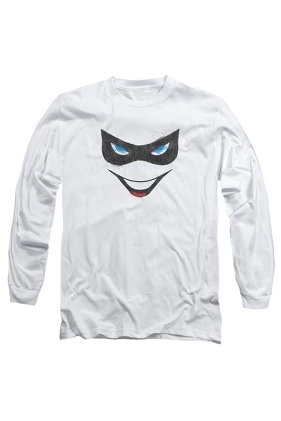 Batman-Harley Face - Long Sleeve Adult 18-1 Tee - White- Extra Large