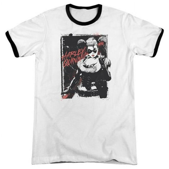 Trevco Batman & House Call Adult Cotton Ringer Short Sleeve T-Shirt, White & Black - Medium