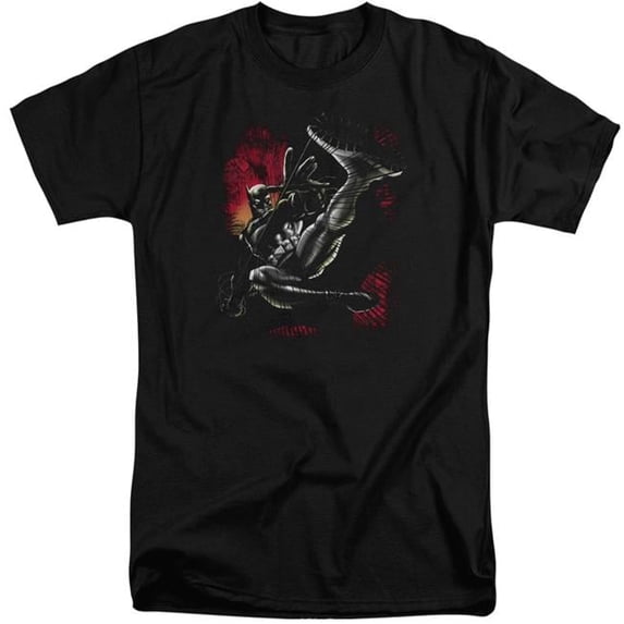 Trevco Batman & Kick Swing Adult Cotton Tall Fit Short Sleeve T-Shirt, Black - Extra Large