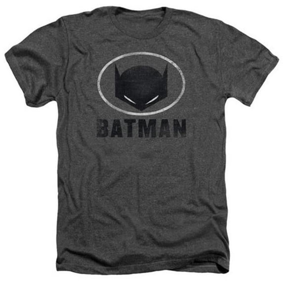 Trevco Batman-Mask In Oval - Adult Heather Tee - Charcoal- Small